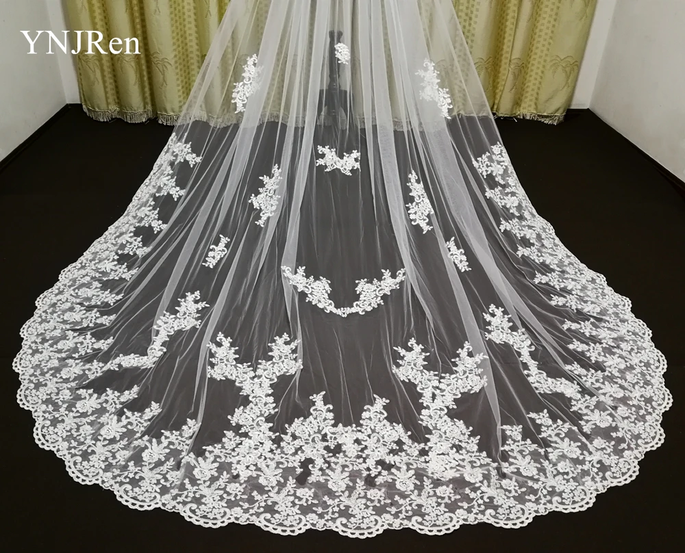 White Ivory Bridal Veil 3 m 4 m 5 m One Layer Wedding Veil With Comb Lace Bridal Veils Appliqued Cathedral Wedding Accessorie - Image 9