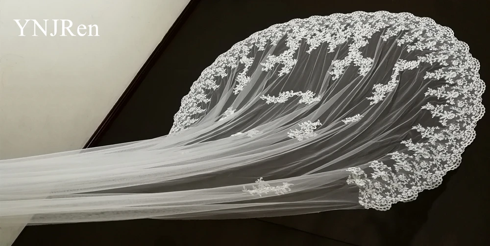 White Ivory Bridal Veil 3 m 4 m 5 m One Layer Wedding Veil With Comb Lace Bridal Veils Appliqued Cathedral Wedding Accessorie - Image 8