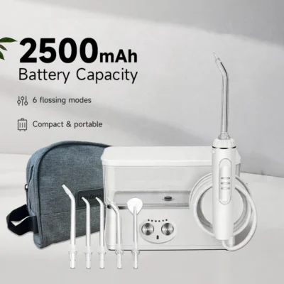 H2ofloss High-Pressure Water Flosser 570ml Large Tank 6 Modes 45-125PSI Rechargeable Dental Irrigator Portable Travel Set
