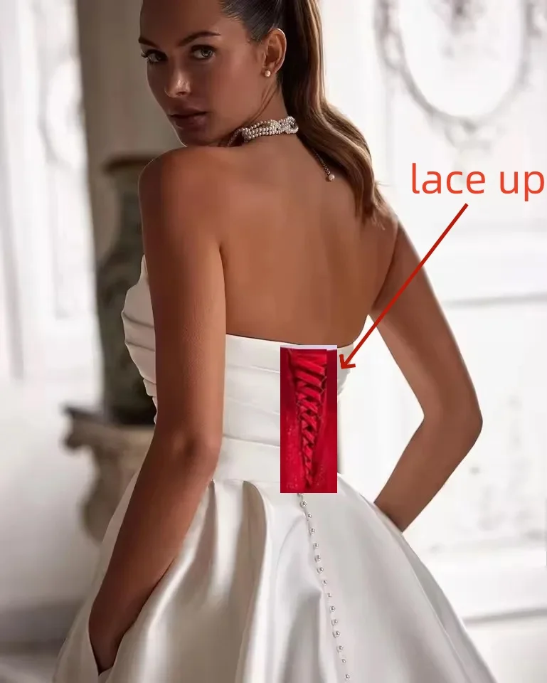 Simple A Line Wedding Gown For Women Sweetheart Pleats Customized Wedding Dress Long Reception Party Bride Dress Customized - Image 2