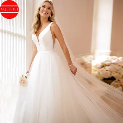 Simple Wedding Dresses For Women 2026 Bride Gown White Tulle A Line Vestidos De Novia Sexy V Neck Suknia Ślubna Robe Mariage