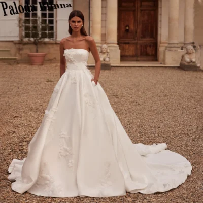 Paloda Vintage Sleeveless Wedding Dresses Bridal Gown with Flowers Boat Neck Engagement Party Robe De Mariee Plus Customised