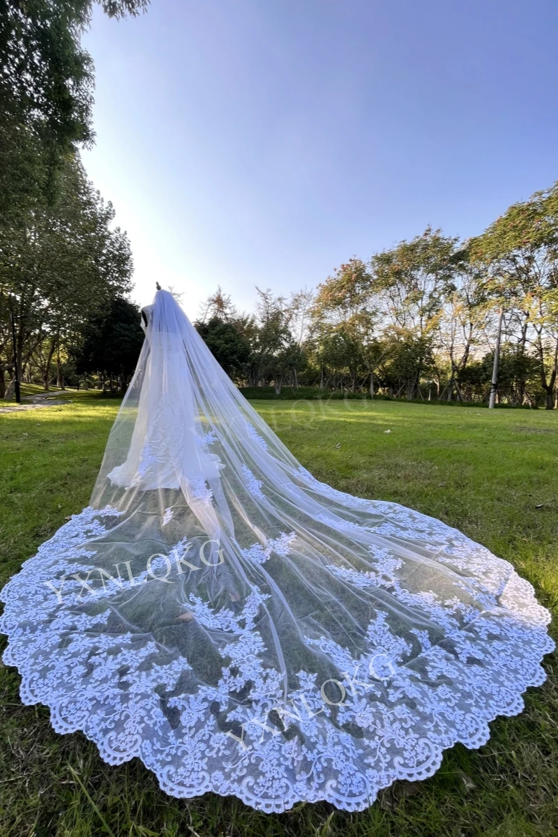 White Ivory Bridal Veil 3 m 4 m 5 m One Layer Wedding Veil With Comb Lace Bridal Veils Appliqued Cathedral Wedding Accessorie - Image 7
