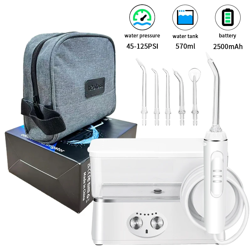 H2ofloss High-Pressure Water Flosser 570ml Large Tank 6 Modes 45-125PSI Rechargeable Dental Irrigator Portable Travel Set - Image 8