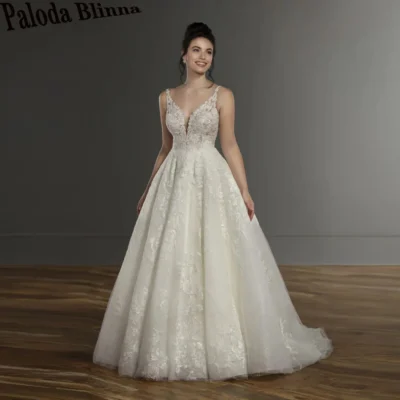 Paloda Charming V-Neck Wedding Dresses for Women Lace Appliques Backless Dressed as a Bride Robe De Mariee Customized Plus